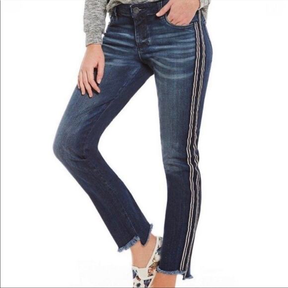 Kut from the Kloth Women's Jeans Reece Ankle Straight Leg Mid Rise Stripe Size 2 - Picture 1 of 10